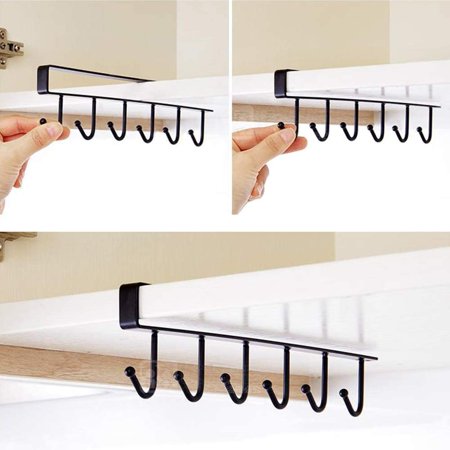 6-hook Under-the-shelf Mug Rack Kitchen Hanging Organizer