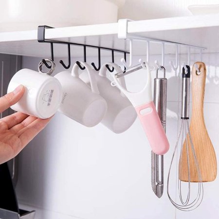 6-hook Under-the-shelf Mug Rack Kitchen Hanging Organizer