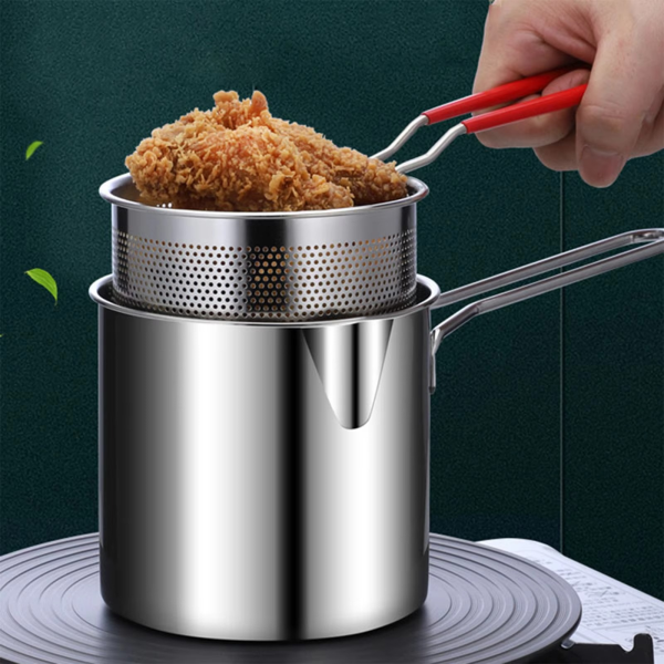 Stainless Steel Deep Fryer Pot With Strainer – Heavy-duty Frying Pan