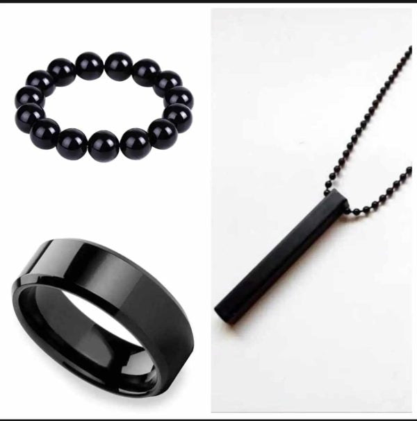 Pack Of 3 Vertical Bar Boy’s Pendant, Ring And Bracelet Set
