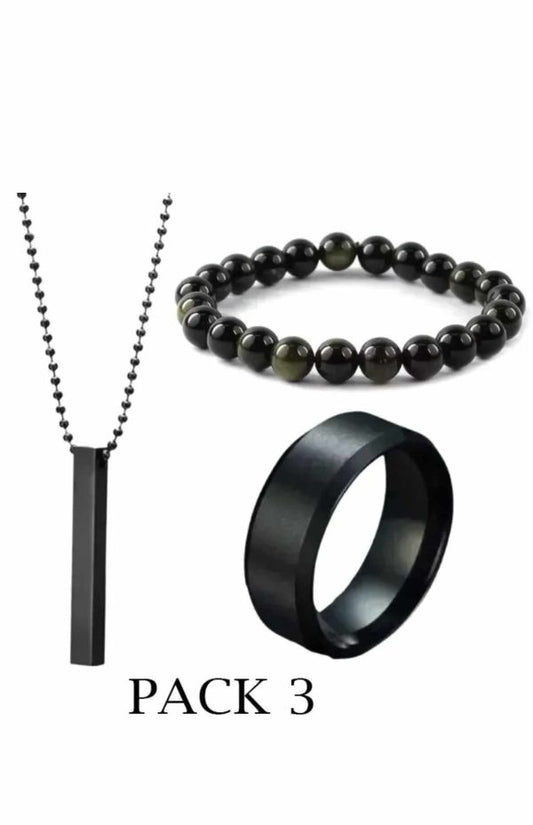 Pack Of 3 Vertical Bar Boy’s Pendant, Ring And Bracelet Set